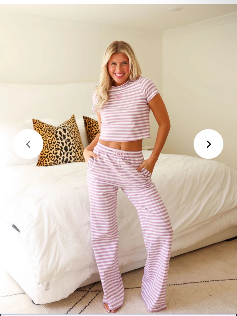 Striped Lavender & White Lounge Pajama Set - Casual Crop Tee & Wide Pants
